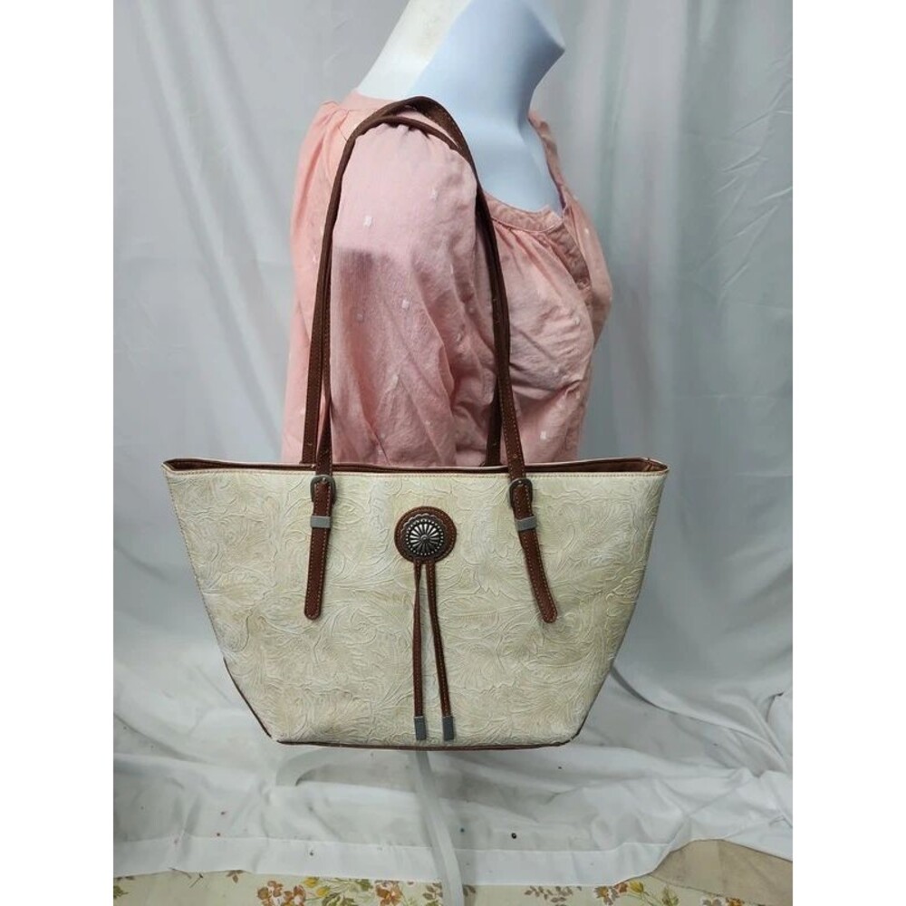 American West bandana tote bag cowgirl, rodeo faux tooled look